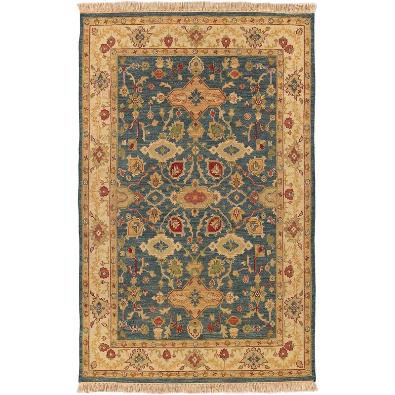 Hand-knotted Sangli New Zealand Wool Area Rug - 6' x 9' - 6' x 9' - 6' x 9' - Blue/Beige