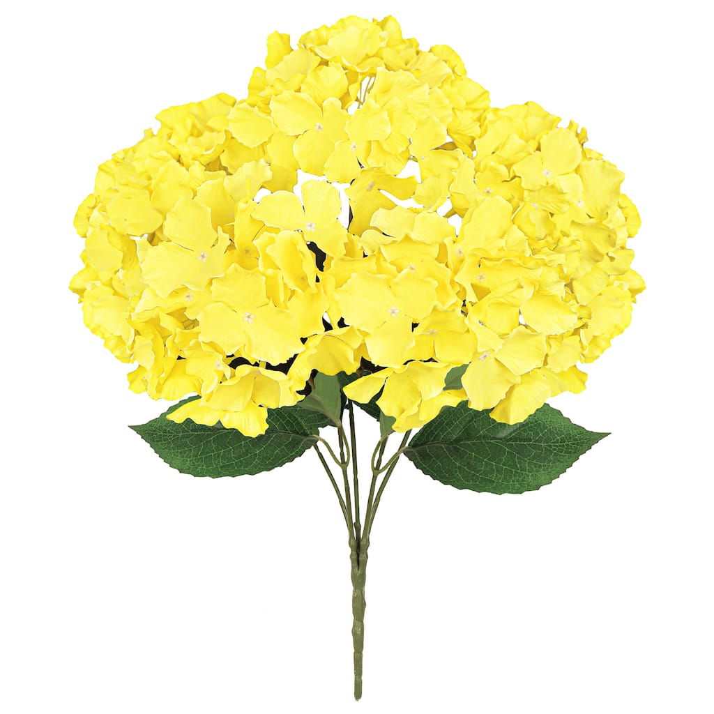 Set of 2 Yellow Artificial Hydrangea Flower Stem Bush Bouquet 19in - 19" L x 12" W x 12" DP