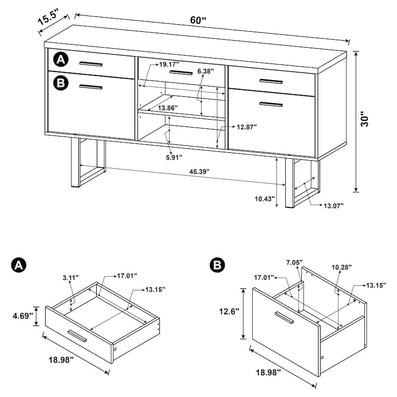 Lawtey 5-drawer Home Office Storage Credenza Cappuccino - 60.00" x 15.50" x 30.00"