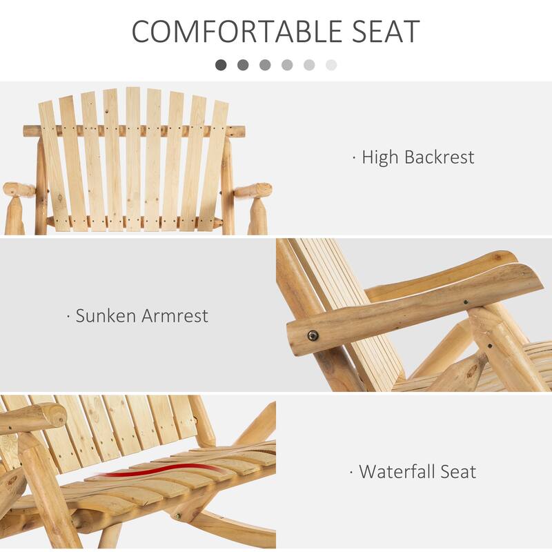 Outsunny 2-Person Wooden Adirondack Rocking with Slatted Design for Backyard, Porch, Poolside