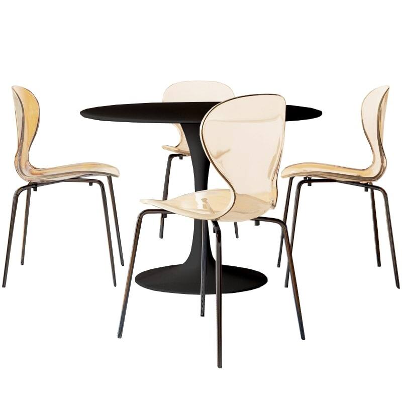 5-Piece Dining Set with 35-Inch Round Dining Table and 4 Side Chairs in Black Stainless Steel - Amber