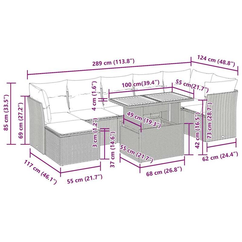 vidaXL Garden Sofa Set Black and Cream White - 21.7 x 39.4 x 28.7