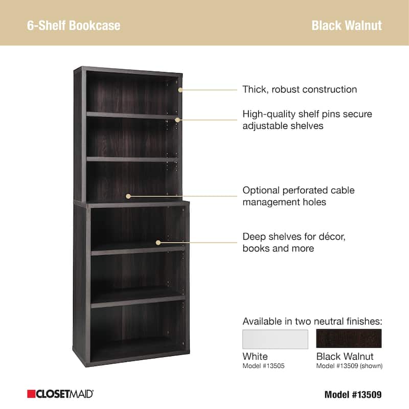 ClosetMaid Premium Black Walnut 6-shelf Hutch Bookcase