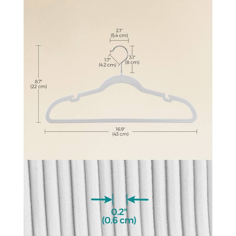 Space-Saving Velvet Anti-Slip Coat Hangers with Shoulder Notches and Swivel Hook