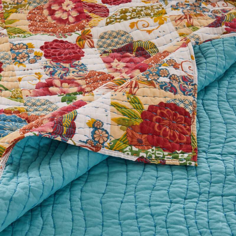 Greenland Home Fashions Jewel 100% Cotton Kantha-Style Boho Floral Quilt Set