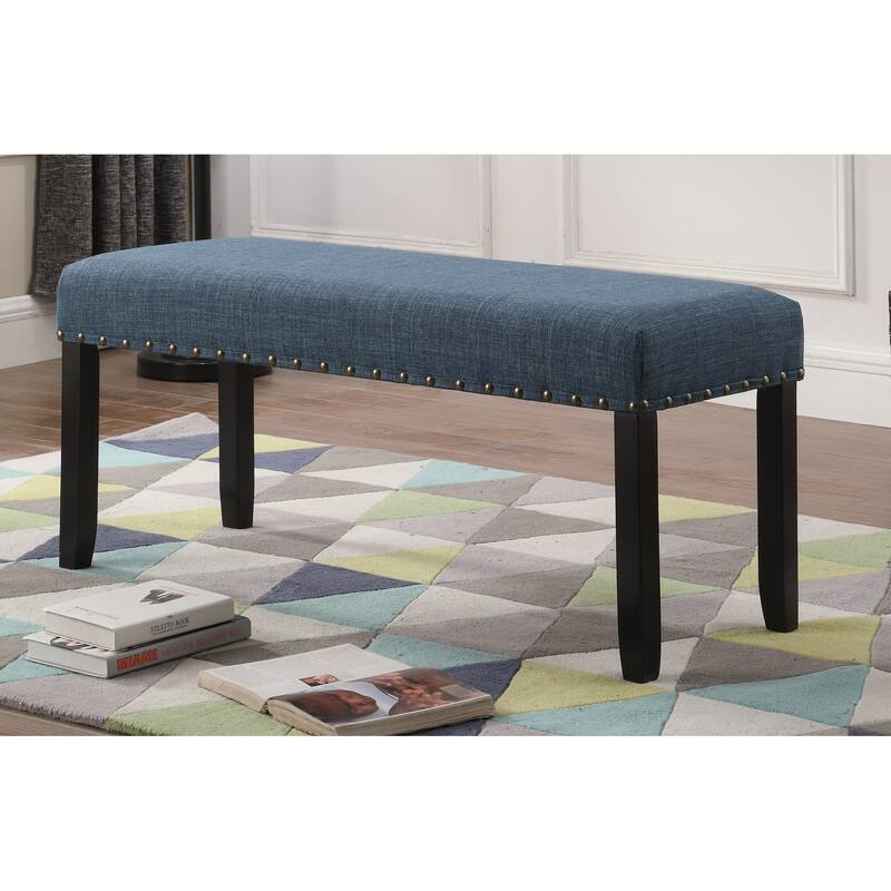 Dining Bench Corridor Bench Leisure Bench with Nailhead Trim, Upholstered Seat Decorative Bench with Solid Wood Legs - Blue
