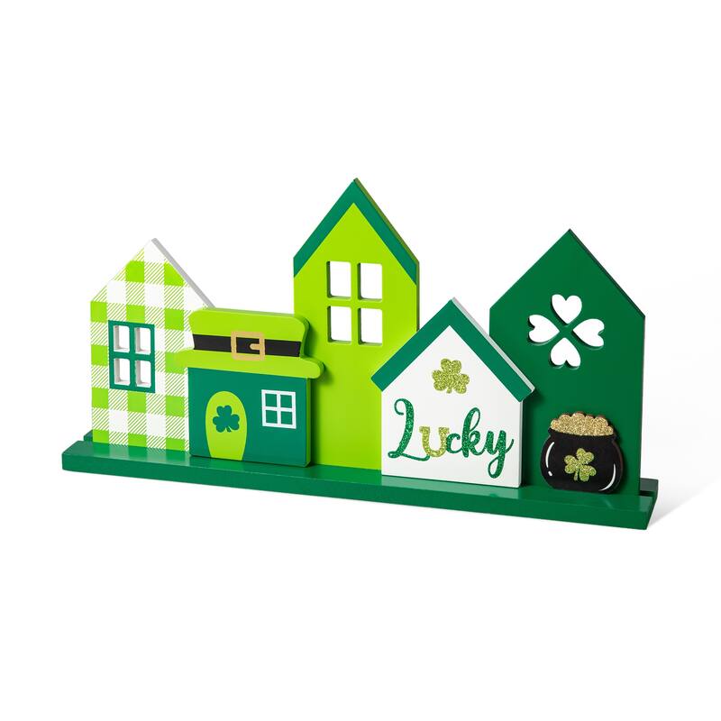 Glitzhome 16"L St. Patrick's Wooden Shamrocks Table decor