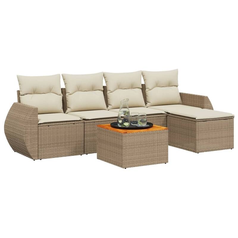 vidaXL Patio Sofa Set with Cushions Outdoor Furniture 6 Piece Poly Rattan - 21.7 x 24.4 x 27.2