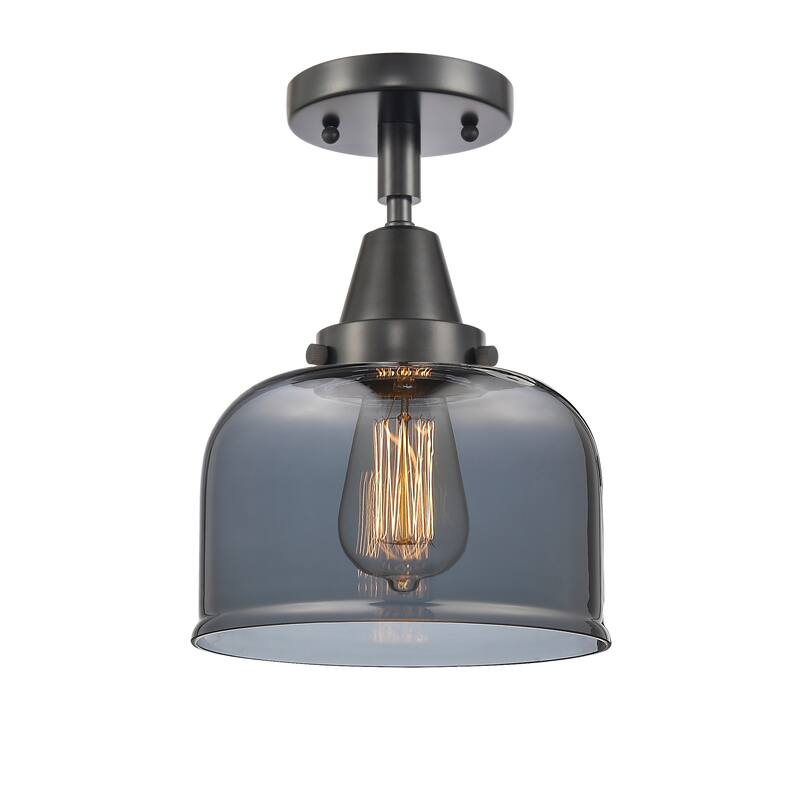 Innovations Lighting Caden Bell - 1 Light 8" Flush Mount - Matte Black/Light Smoke