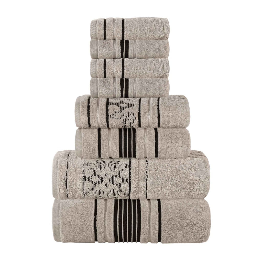 Blue Nile Mills Cotton Solid and Jacquard Elegant Floral Absorbent 8 Piece Assorted Towel Set