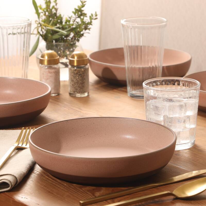 Gibson Elite William Crest 4 Piece Dinner Bowl Set, 8.5" Round Stoneware Reactive Glaze Finish, Large Soup, Pasta & Salad Bowls