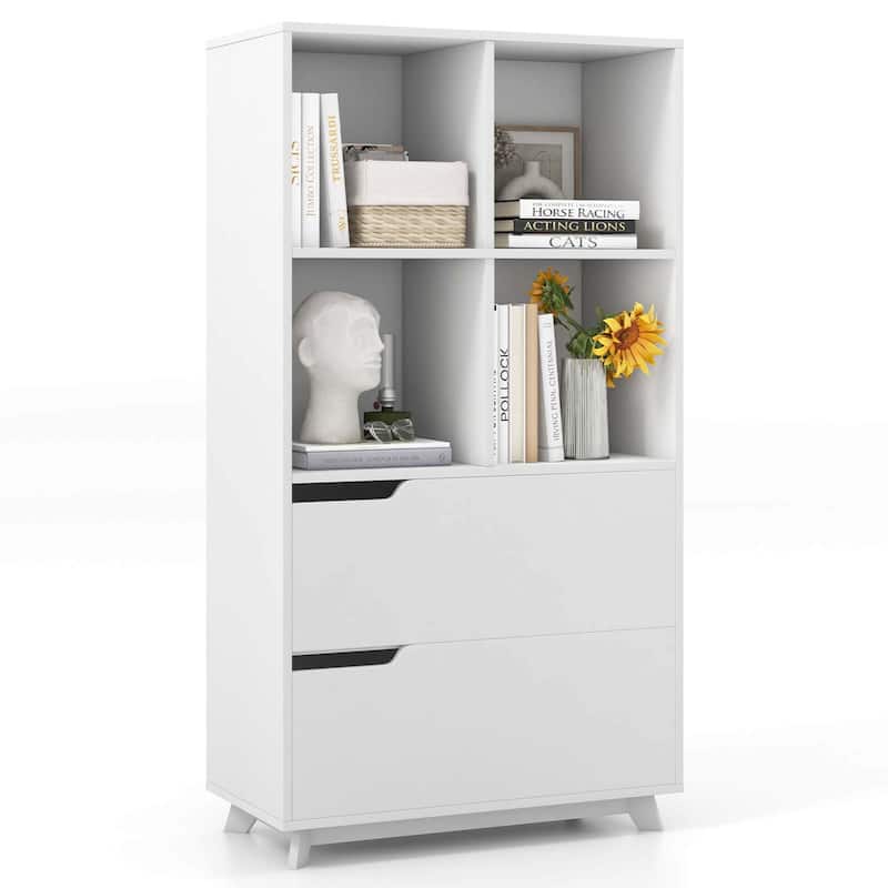 Modern 51" Tall Bookcase 4-Tier Open Bookshelf with 4 Storage Cubes - White