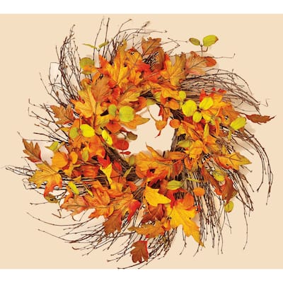 24" Wild Fall Leaf Twig Wreath
