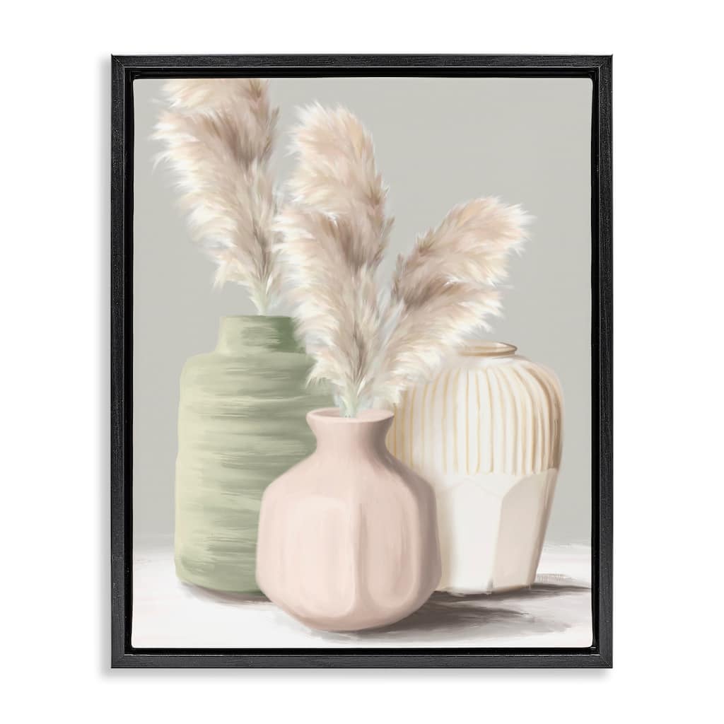 Stupell Soft Pampas Vases Framed Floater Canvas Wall Art Design By House Fenway