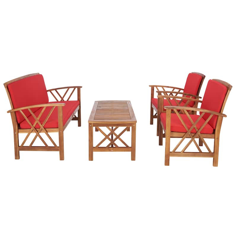 SAFAVIEH Outdoor Fontana 4-piece Acacia Wood Patio Conversation Set