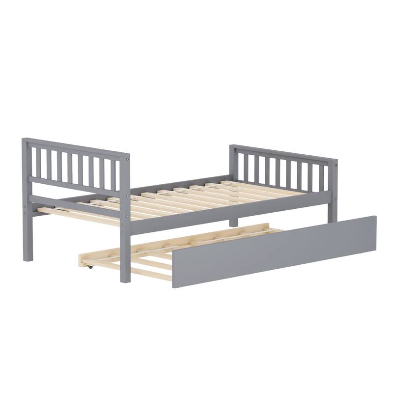 Twin Bed with Trundle, Platform Bed Frame with Headboard and Footboard, for Bedroom Small Living Space