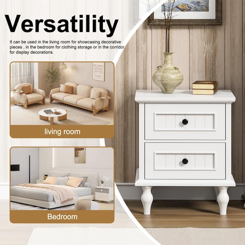 Retro Nightstand with 2 Drawers for Bedroom