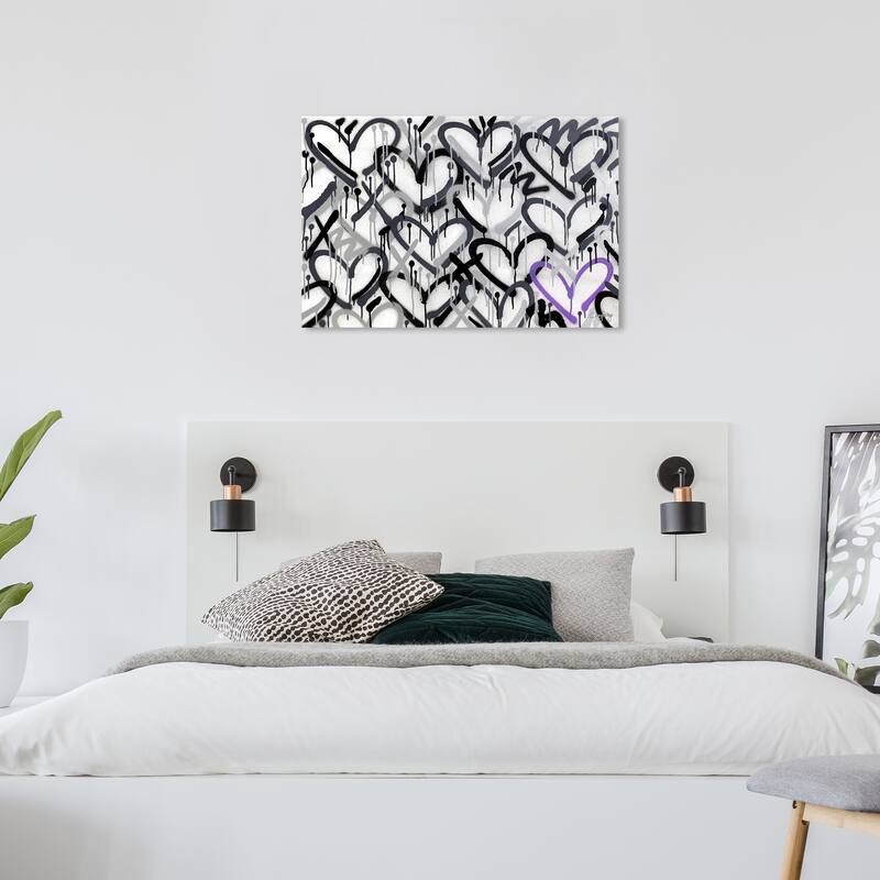 Wynwood Studio Abstract Corey Paige - Hearts Grays with Purple Accent Black and Modern & Contemporary Wall Art Canvas Print - 24 x 36