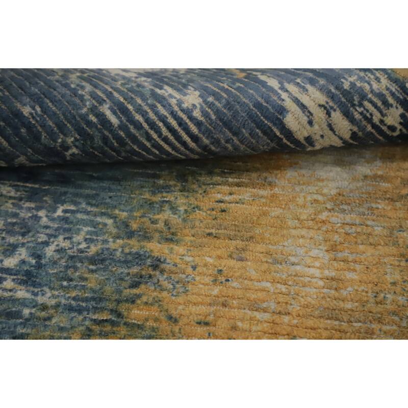 Hand Knotted Oriental Viscose Silk Carpet Modern Pictorial Multi-Colored Abstract Area Rug - 7' 8'' X 5' 6''