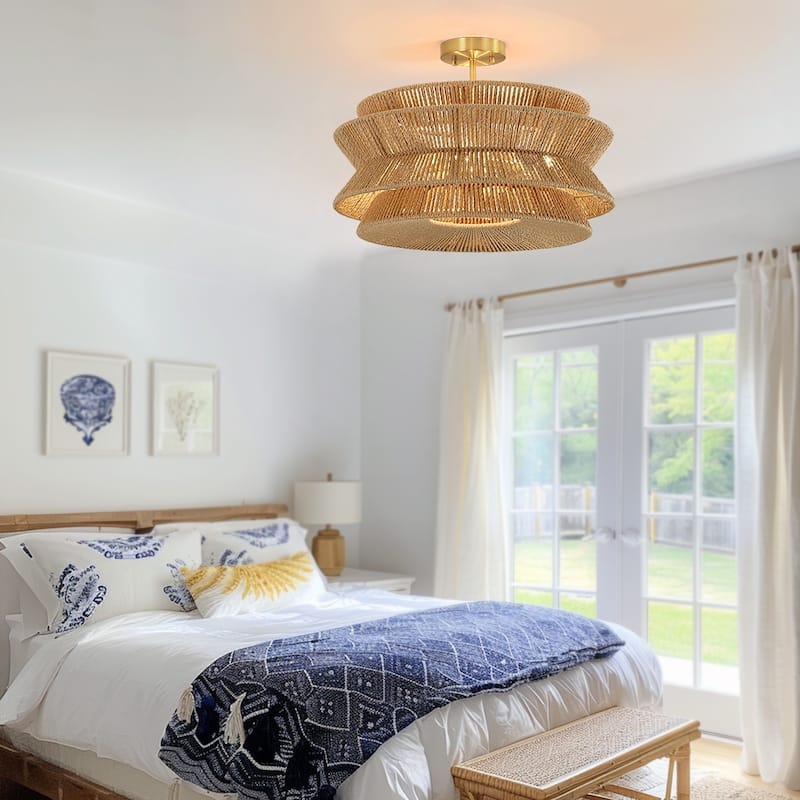 Silvia 4-Light Tiered Woven Rope Semi-Flush Mount Ceiling Light - 20'' W