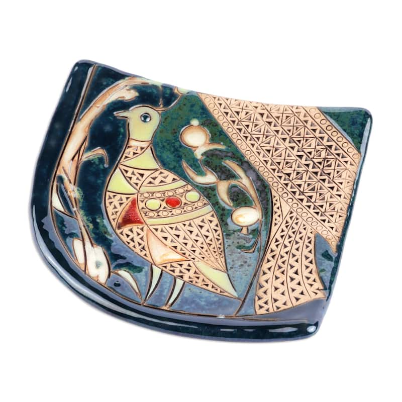 Novica Handmade Bird Of Elegance Glazed Ceramic Plate