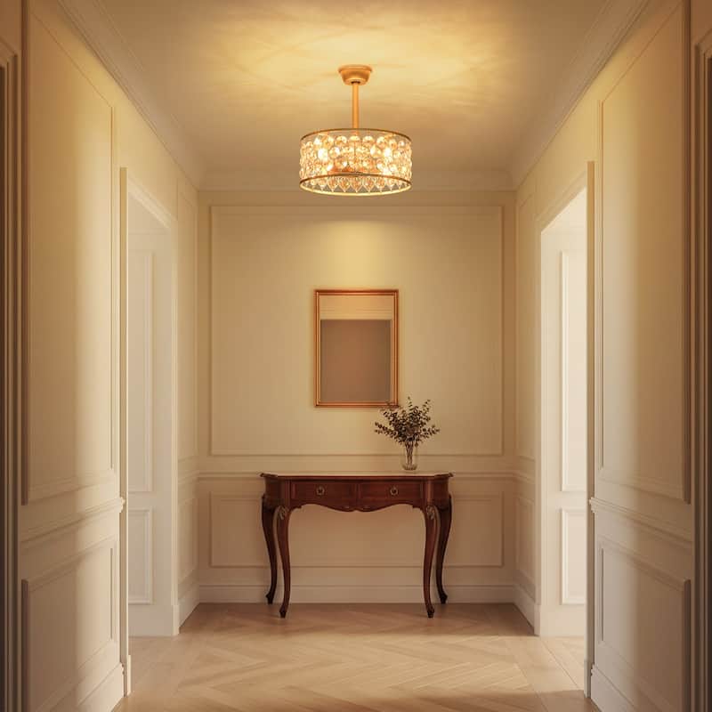 4-Light Luxury Crystal Gold Ceiling Fan Light with Remote for Living Room - 18.5 in. W x 7.9 in. H