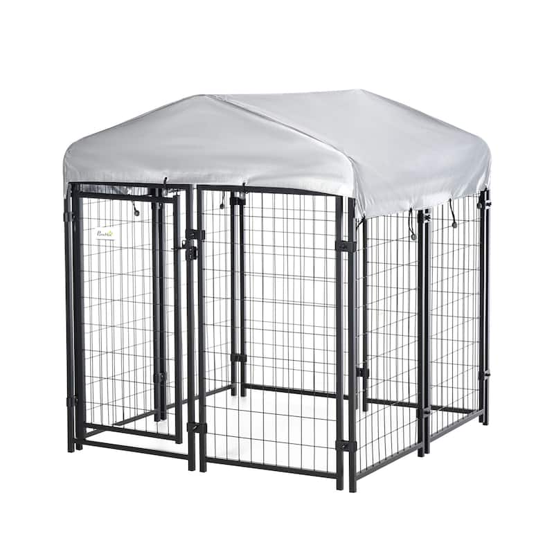 Pawhut Large Outdoor Dog Kennel Galvanized Steel Fence with UV-Resistant Oxford Cloth Roof & Secure Lock