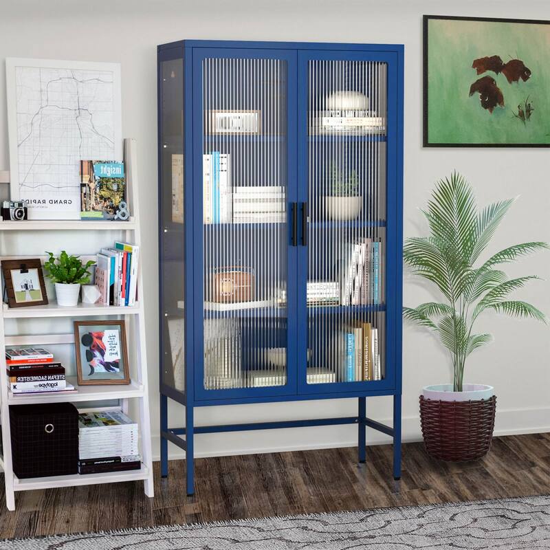 61.02"H Modern Display Sideboard Buffet with Adjustable Shelves, Anti-Tip Kit, Tempered Glass Doors