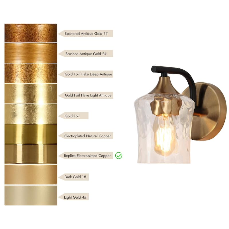 Modern Black Gold Bathroom Vanity Light Hammered Glass Wall Sconces Lamps with 1/2/3/4 Lights