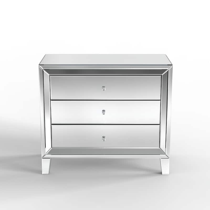 Glam Mirror Nightstand Bedside Table with 3 Drawer Chest