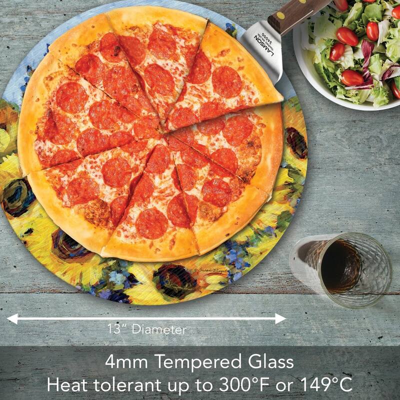Gallery Sunflower 4mm Heat Tolerant Tempered Glass Lazy Susan Turntable 13" Diameter Cake Plate Condiment Caddy Pizza Server