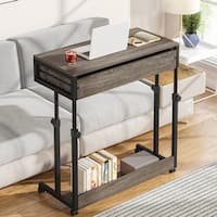 Adjustable Side Table Portable Desk with Drawers and Wheels for Home ...