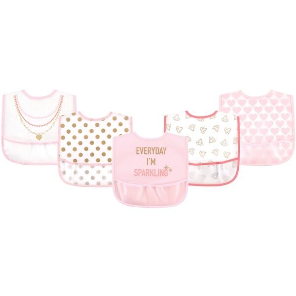 slide 1 of 1, Little Treasure Baby Girl Waterproof PEVA Bibs 5pk, Sparkling, One Size - Sparkling - One Size One Size - Sparkling