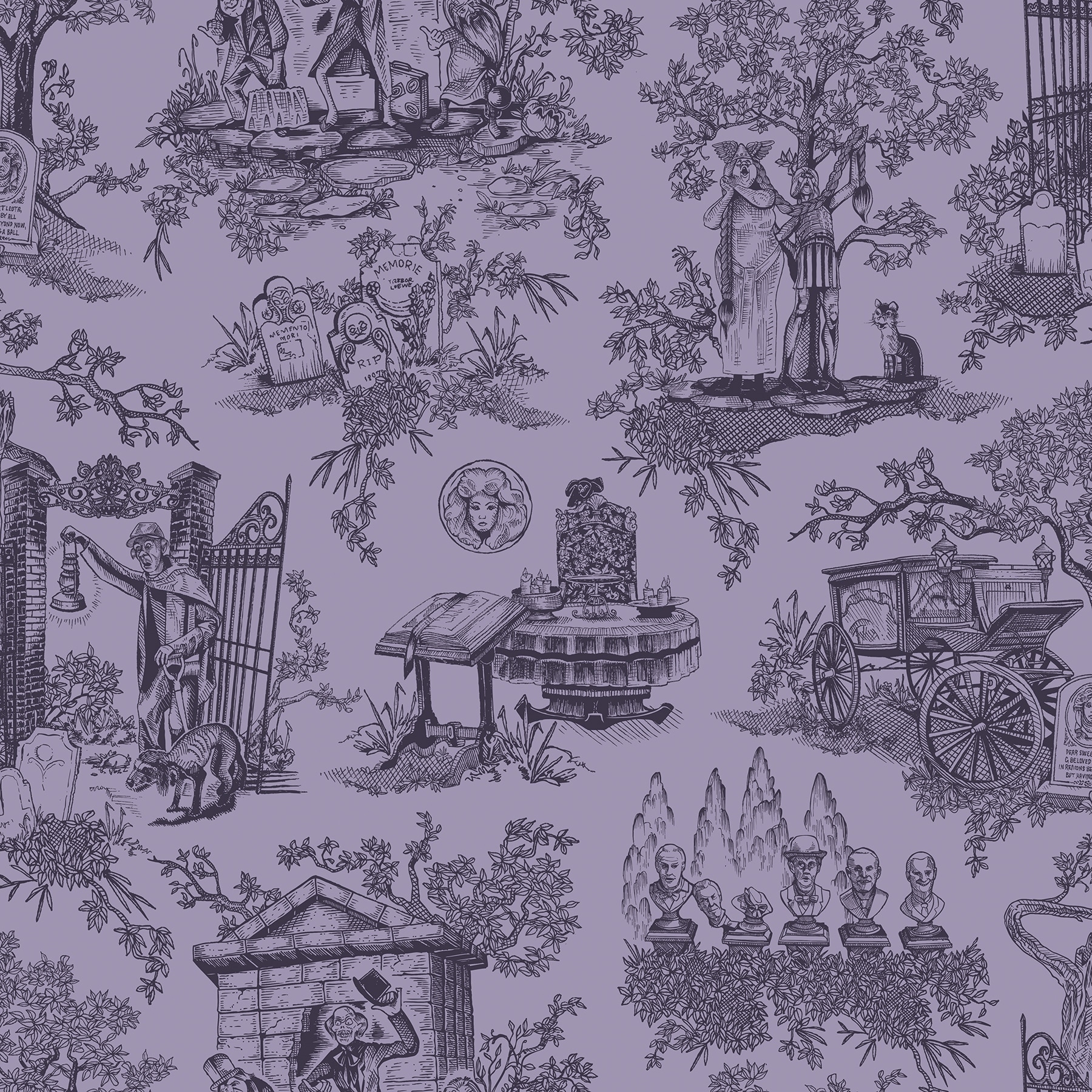 RoomMates Disney Haunted Mansion Toile Purple Peel and Stick Wallpaper