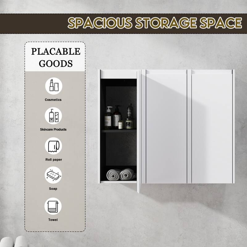 12" Bathroom Side Cabinet, 3-Soft Close Doors, Float Mounting Design