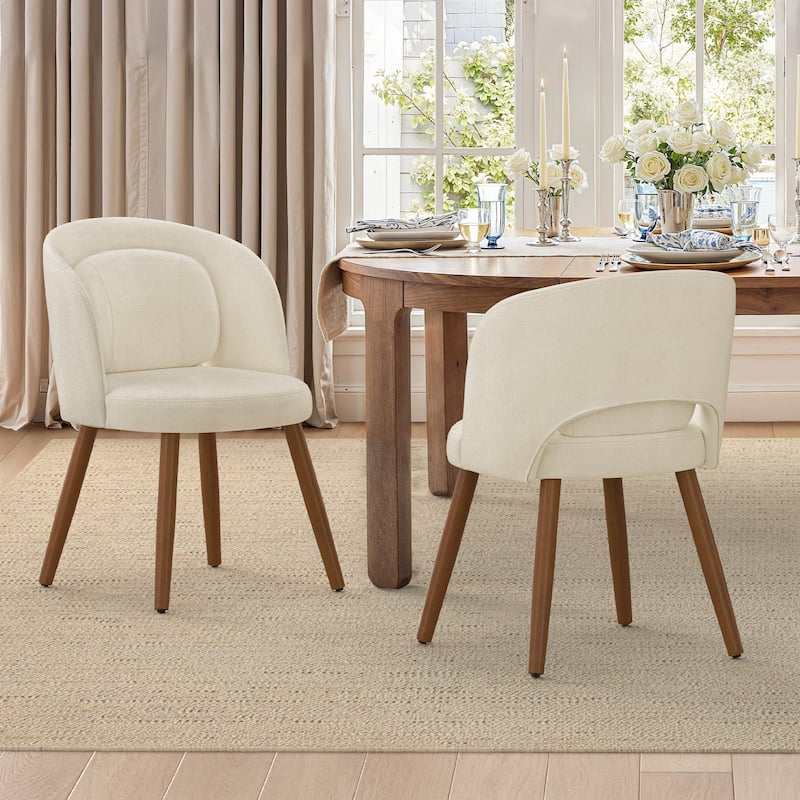 Upholstered Dining Chairs with Back Set of 2/4/6，Linen Dining Room Chairs with Lumbar Pillow for Dining Room, Beige - Beige Sand - Set of 2