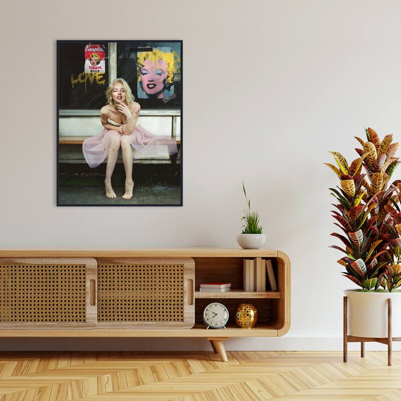 New Marilyn by Dikhotomy Framed Canvas Wall Art Print - Sylvie Beaded Black