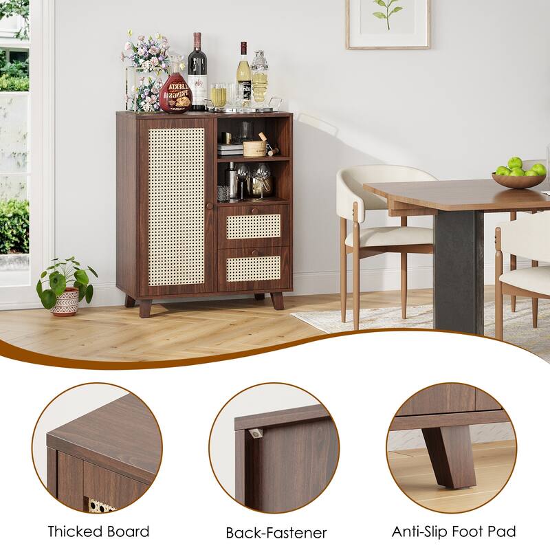 Rattan Buffet Cabinet with Adjustable Shelf, Sideboard with Drawers for Living Room, Kitchen, Entryway