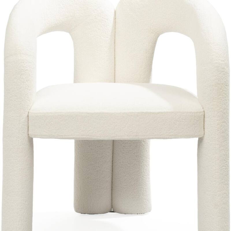 HomeRoots White Boucle Partially Open Back Dining Arm Chair - 25.00 in. x 30.00 in. x 23.00 in.