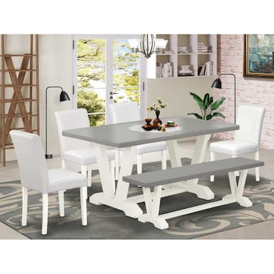 HomeStock 6-Pc Rectangle Natural Oak Finish Solid Wood Top Dining Table with 1-Bench, 4-Chairs