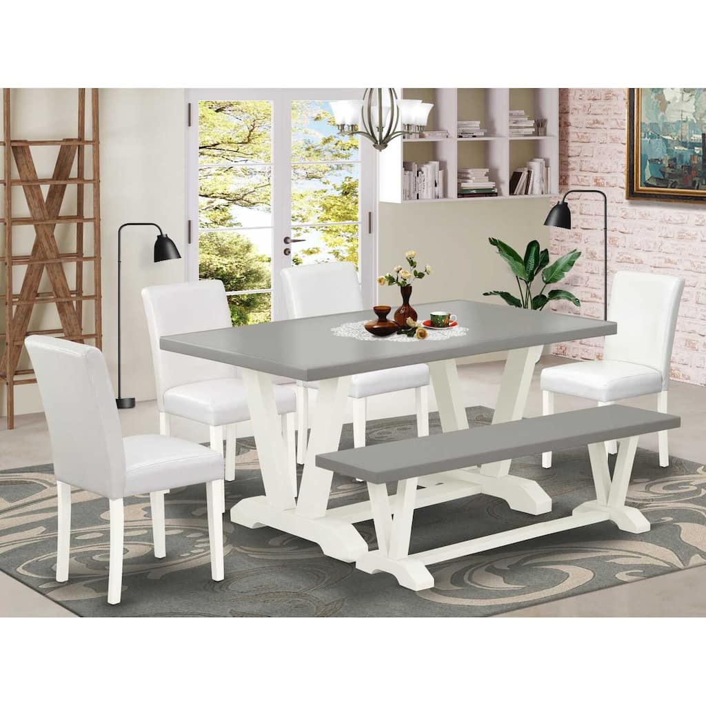 HomeStock 6-Pc Rectangle Natural Oak Finish Solid Wood Top Dining Table with 1-Bench, 4-Chairs