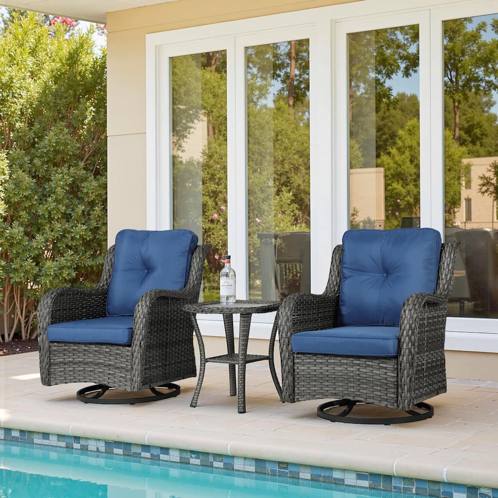 Outdoor Rattan Swivel Rocker Chairs Patio Bistro Set of 3