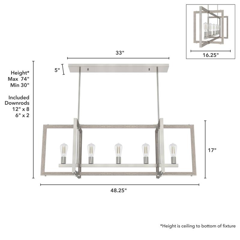 Hunter Woodburn 5-Light Linear Chandelier - Island, Dining Room - Industrial, Contemporary