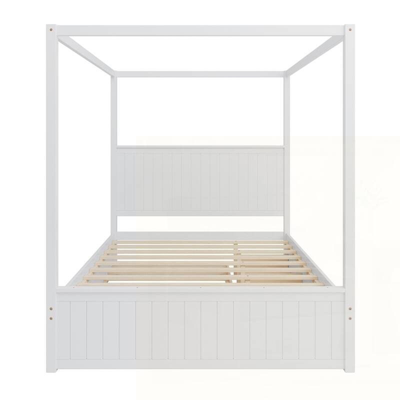 Canopy Platform Bed with Trundle and Three Storage Drawers