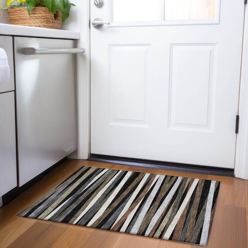 Premium Washable Super Soft Modern Stripes Mayfield Rug - Black - 1'8" x 2'6"