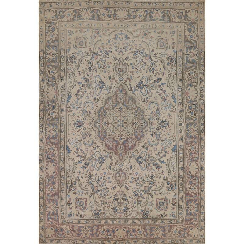 Traditional Tabriz Persian Vintage Rug Hand-Knotted Wool Carpet - 6'8" x 9'7"