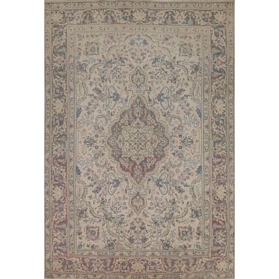 Traditional Tabriz Persian Vintage Rug Hand-Knotted Wool Carpet - 6'8" x 9'7"