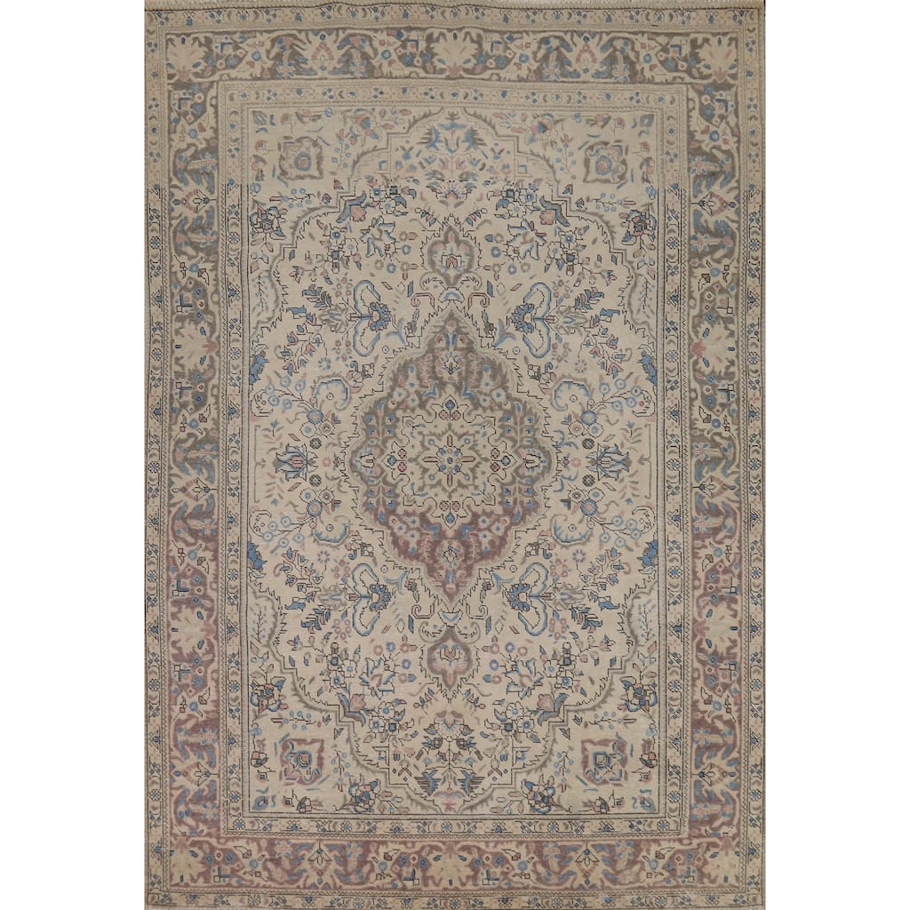 Traditional Tabriz Persian Vintage Rug Hand-Knotted Wool Carpet - 6'8" x 9'7"