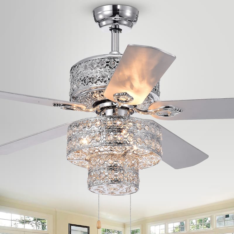 Empire Trois 52-inch Silver Chandelier Ceiling Fan with 2 Blade Colors