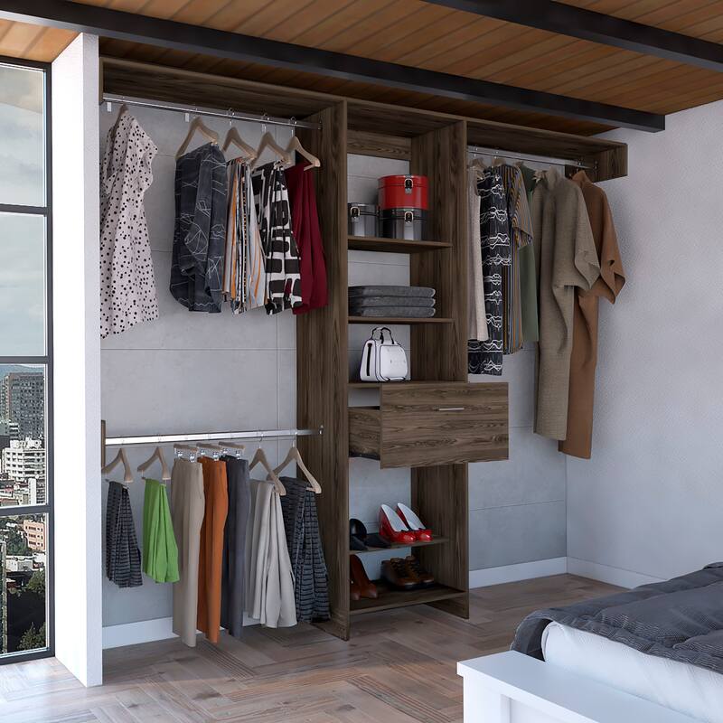 Closet System for Living Room ,Apartment, Bedroom, Dark Walnut